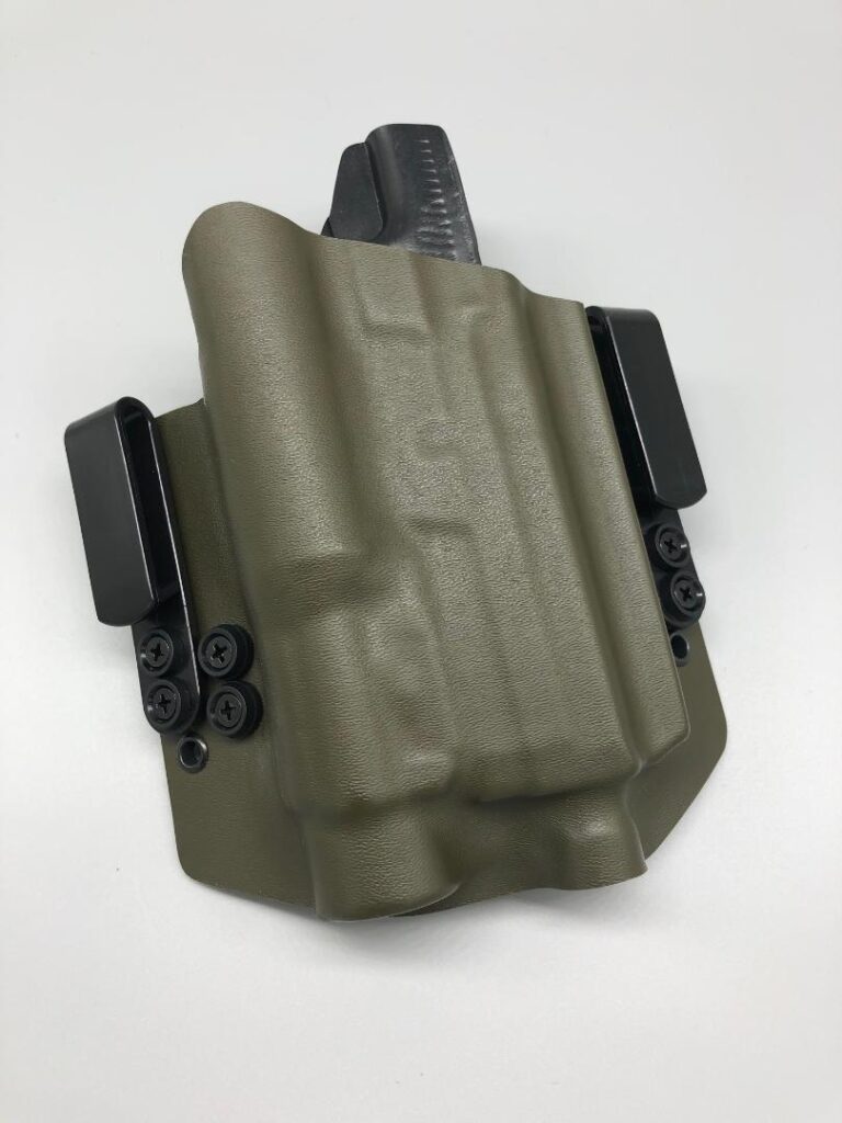 OD green Kydex light-bearing holster with belt clips