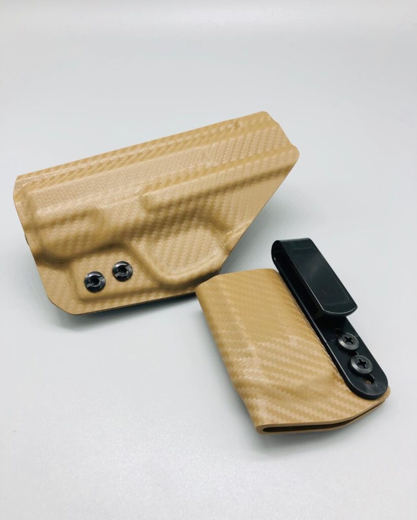 Tan carbon fiber Kydex IWB holster and single magazine carrier set