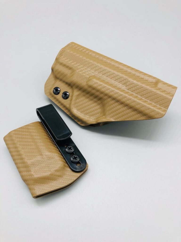 Tan carbon fiber Kydex Smith & Wesson Shield 9mm holster and magazine carrier set