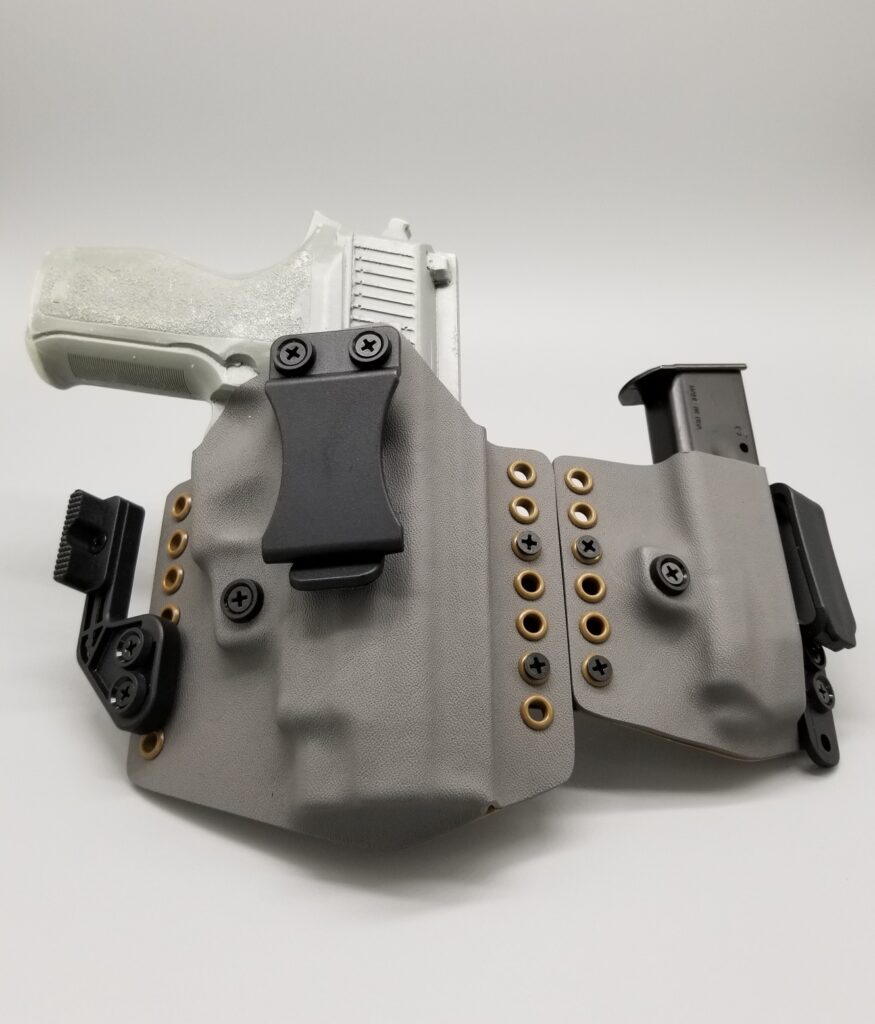 Grey Titan Convertible Kydex holster and magazine pouch set with bronze hardware