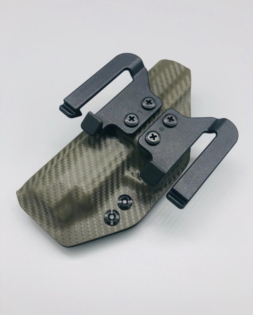 OD green carbon fiber Hermes Series Kydex OWB holster with belt loops