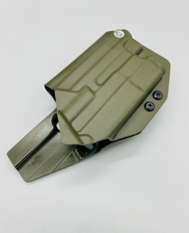 OD green Veritas Series Kydex OWB holster with quick-detach mounting