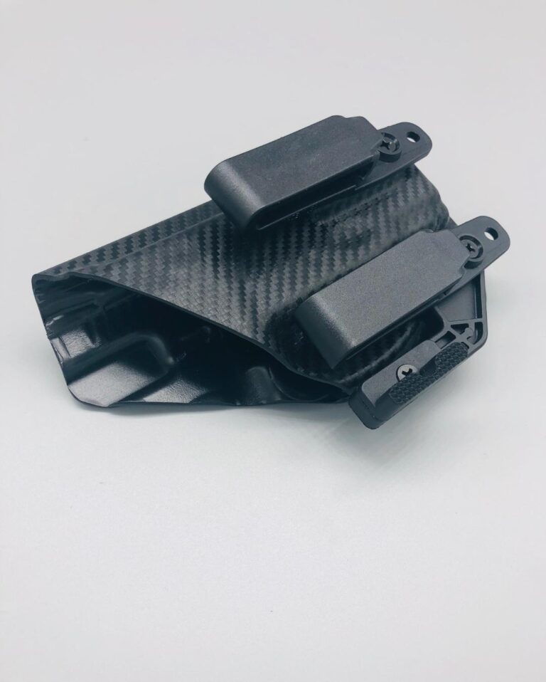 Black carbon fiber Triton 2.0 Kydex IWB holster with two adjustable belt clips