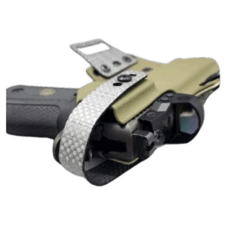 Flat dark earth Ares Series Level 2 retention OWB Kydex holster with Tegris strap