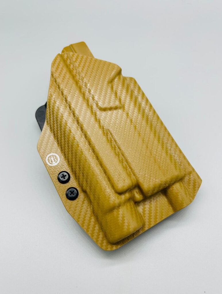Coyote carbon fiber Hermes Series OWB holster, front view