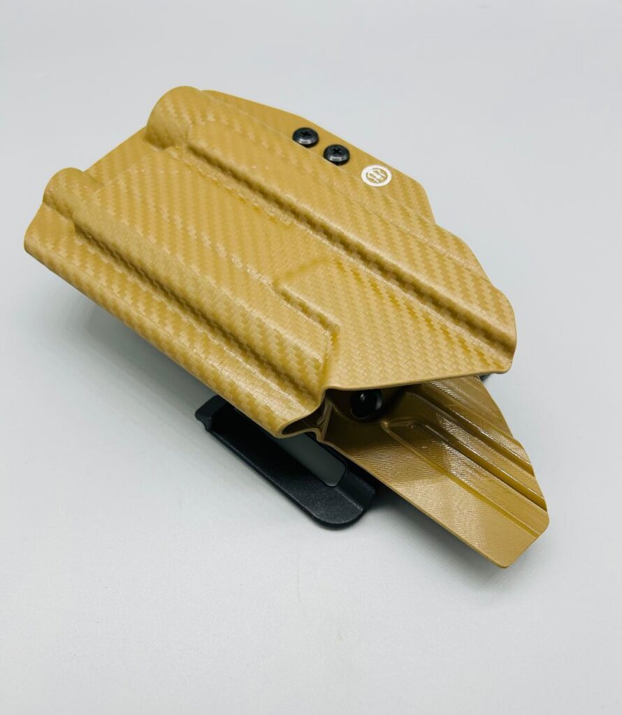 Coyote carbon fiber Hermes Series OWB holster, open view