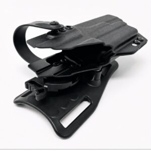 Black Kydex Zeus Level 2 OWB duty holster with retention hood and quick-detach belt plate